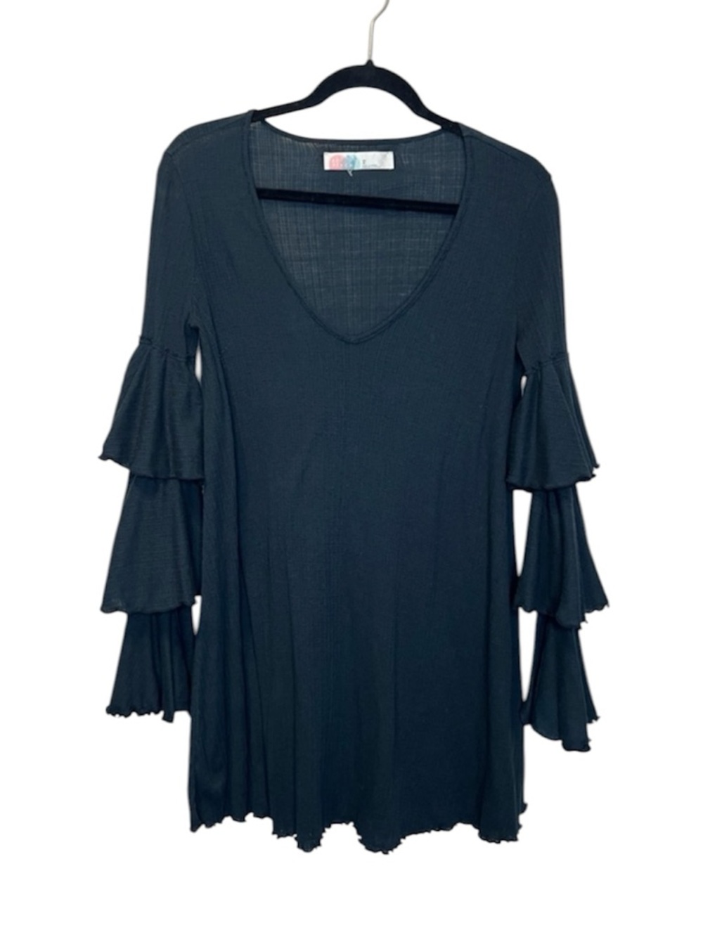 FREE PEOPLE BEACH Seashore Tiered Ruffle V Neck Dress. size XS